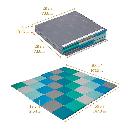 ECR4Kids SoftZone Patchwork Activity Folding Play Mat, 58in Square, Baby Essentials, Contemporary