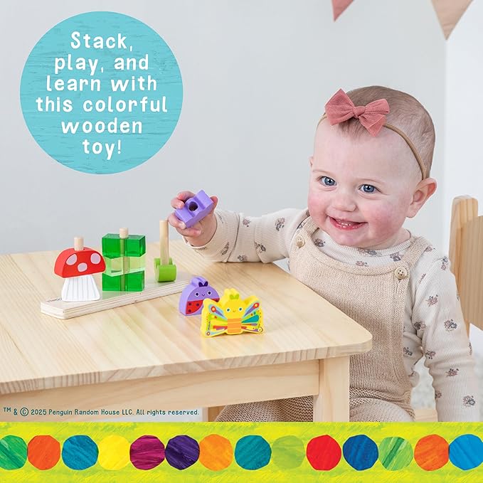 Kids Preferred Eric Carle Toddler Toys The Very Hungry Caterpillar Wooden Stacking Toy with 10 Mix and Match Pieces for Creative Play and Coordination