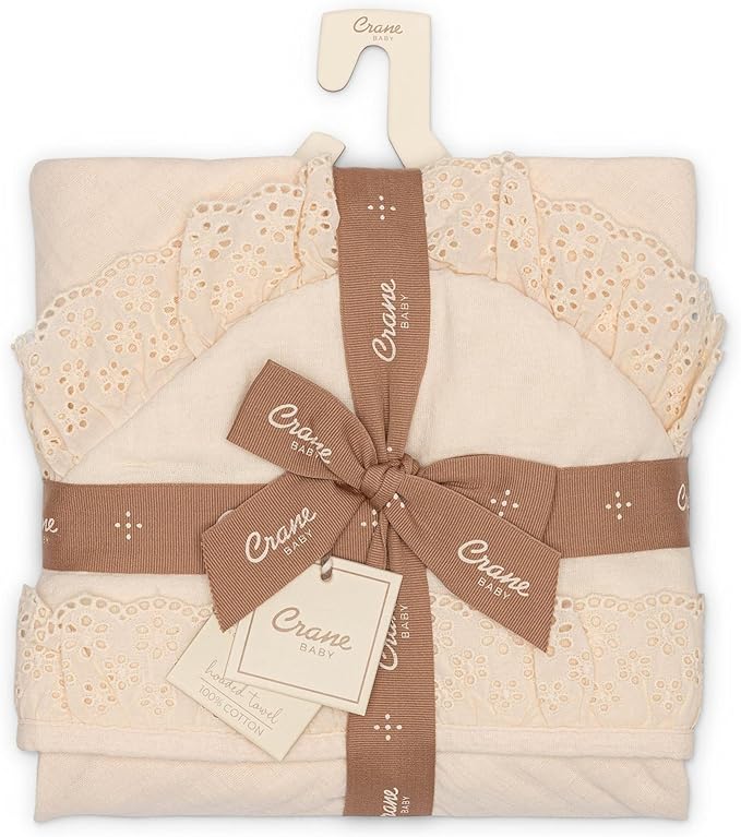 Crane Baby Hooded Towel, 100% Cotton & Terry Cloth Hooded Baby Towels for Girls, 30" x 30", Vintage Pink Baby Towels for Newborn, Newborn Bath Essentials, Toddler Beach Towel, Gifts for Newborns
