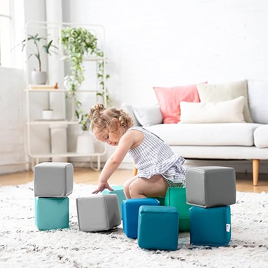 ECR4Kids SoftZone Patchwork Toddler Blocks, Foam Cubes, Contemporary, 12-Piece