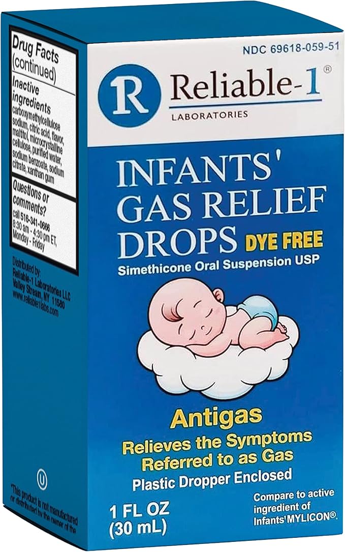 Reliable-1 Laboratories Infants Gas Relief Drops Stomach Relief Gas Drops for Babies, Infants and Toddlers | Simethicone Baby Gas Relief | Safe for Newborns, Dye Free Formula | 1 Fl Oz