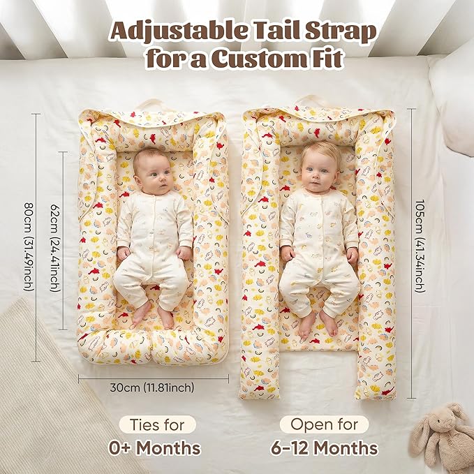 Baby Lounger for Newborn, Breathable and Soft Baby Lounger Pillow, Portable Infant Lounger with Removable Cover, Adjustable Lounger for Baby 0-12 Months, Tummy Time Baby Lounger for Home and Travel