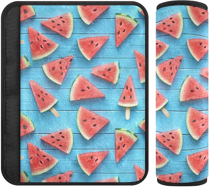 Summer Watermelon Slice Blue Wooden Board Seat Belt Cover 2 Pack Car Seat Belt Cushion Soft Shoulder Pad Auto Interior Accessories Protect Your Neck and Shoulder