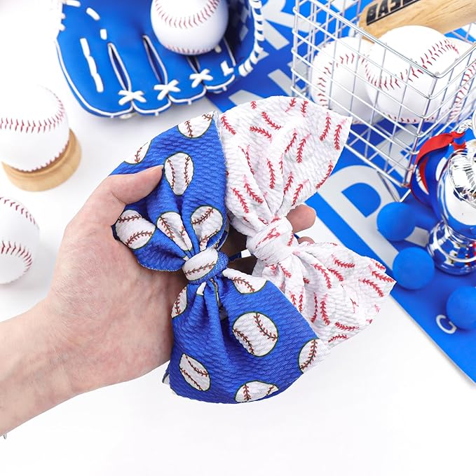 YanJie 6" 2PCS Baby Girls Headbands Baseball Bow Blue Sports Headbands Softball Handmade Hairbands Game Day Hair Accessories Costume Gift