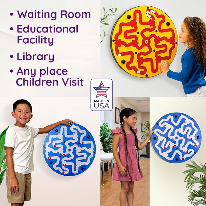Amazer Toddler Wall Activity Board – Interactive Wall Activity for Kids – Colorful Rotating Maze Wheel Game – 22.5"x22.5", 21 lbs – Fun & Challenging Hands-On Play – Yellow on Red