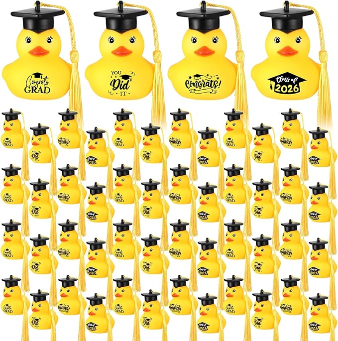 Yaomiao 48 Pcs Graduation Rubber Ducks Bulk Rubber Ducks Toys Cake Topper for Bathtub Swimming Pool Decorations Graduation Duck Gifts for Graduate Party Favors