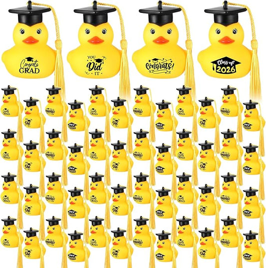 Yaomiao 48 Pcs Graduation Rubber Ducks Bulk Rubber Ducks Toys Cake Topper for Bathtub Swimming Pool Decorations Graduation Duck Gifts for Graduate Party Favors