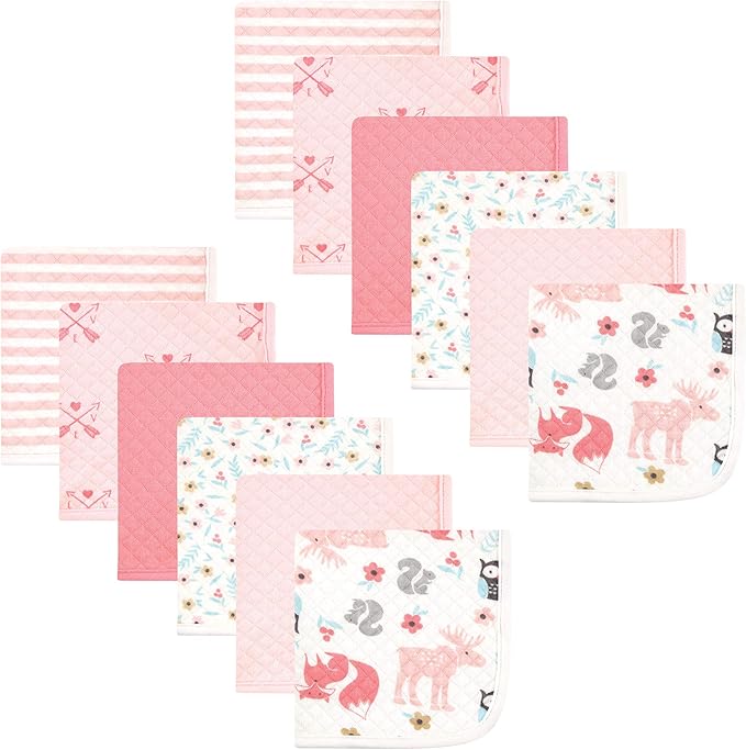 Hudson Baby Unisex Baby 24Pc Quilted Cotton Washcloths, Forest Animals Girl Forest, One Size