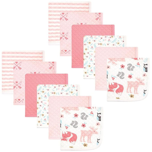 Hudson Baby Unisex Baby Quilted Cotton Washcloths, Girl Forest, One Size