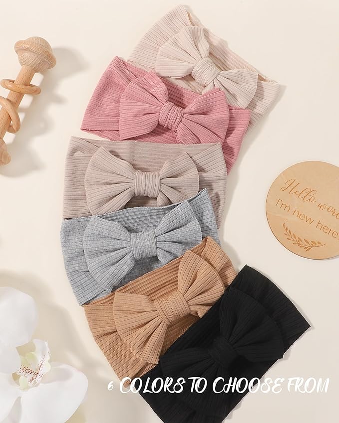 jollybows Baby Headbands, 6pcs Baby Girl Bows Headbands Soft Stretchy Hair Bow Hairbands Hair Accessories for Newborn Infant Toddler Girls Kids