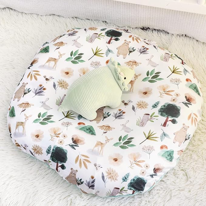 Newborn Lounger Cover for Girls Boys, Removable Soft Baby Lounger Cover, Reversible Infant Lounger Cover Minky, Green Animal
