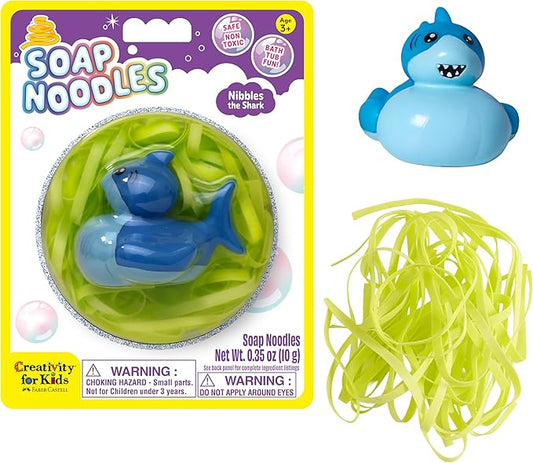 Creativity for Kids Soap Noodles Shark Bath Set | Mix, Swirl & Play with Green Soap Noodles & Nibbles The Shark Duck | Sensory Bath Toys & Fine Motor Skill Crafts (Ages 3+)