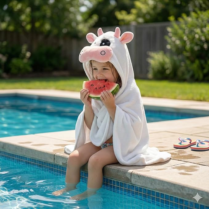 POCASOPA Hooded Towel with Cute Cow Vaquita Design - Rayon Made from Bamboo - Premium Baby Gift - Ultra Soft, Absorbent & Hypoallergenic - Large 35x35” Organic Towel for Newborns, Toddlers & Kids