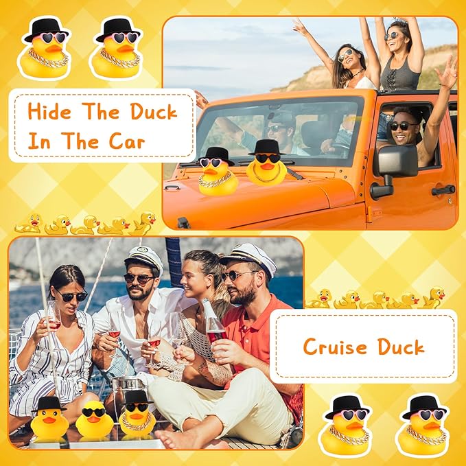 Honoson 6.89 Inches Large Rubber Duck Funny Giant Rubber Duck with Hat and Sunglasses Big Squeaky Duckling Car Ornaments Duckling for Dashboard Decorations Bath Toy(Yellow)