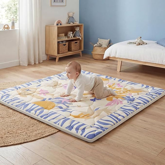 1.5" Thicker Baby Play Mat for Floor, 50x50 Removable & Machine Washable Cover Playpen Mat Softness Foam Mats, Easy-Clean Hygienic, Comfort Safety Kids Crawling (Undersea Corals)