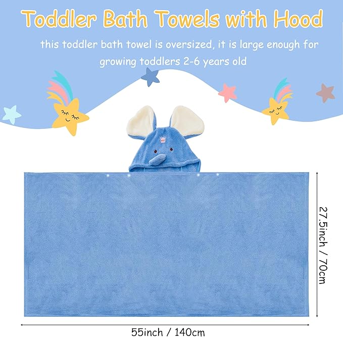 Toddler Bath Towels with Hood Elephant Hooded Towels for kids Ultra Soft Baby Bath Wrap Absorbent Toddler Blanket for Shower Swim