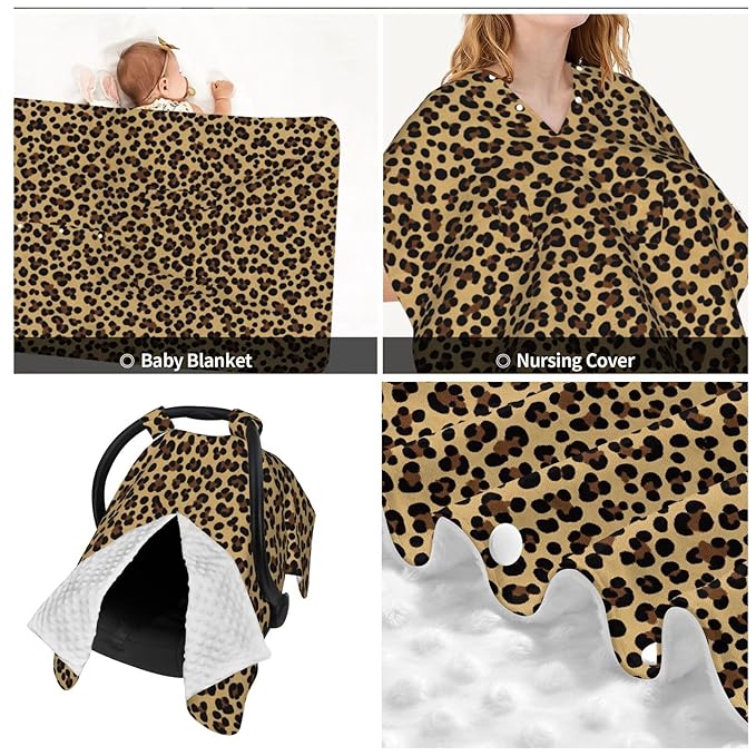 KiuLoam Animal Leopard Cheetah Print Baby Car Seat Canopy, Nursing Cover Breastfeeding Scarf, Stretchy Soft Breathable Infant Carseat Cover for Babies Boys Girls