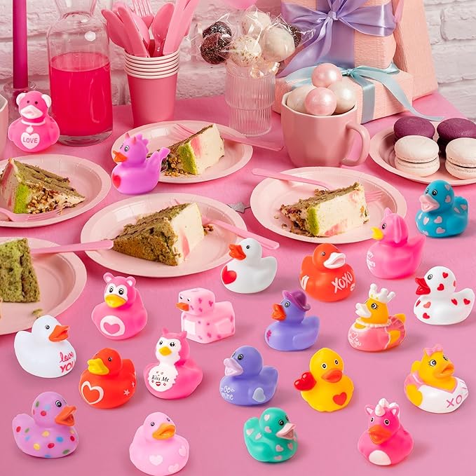 Haooryx Valentine‘s Day Rubber Duck Toys - 30 Pcs Novelty Squeeze Duck Bulk Assorted Cute Duckies Bath Toy Bathtub Decoration for Baby Shower Valentines Birthday Gift Wedding Party Goodie Bag Fillers