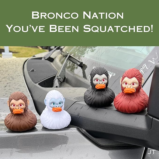 Bigfoot Rubber Ducks for Jeeps - Funny Jeep Ducks for Ducking - Ford Bronco Accessories for Squatching - Bigfoot Gifts for Men Women - Sasquatch Bath Toys for Kids - 3 Inch Size (Multi Color, 4)