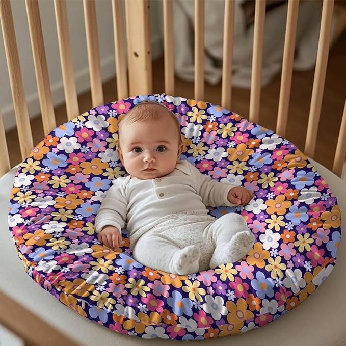 Cartoon Colorful Hippie Newborn Lounger Cover Removable Soft Slipcover for Newborn Baby Padded Lounger Infant Floor Seat Cover for Boys Girls Baby Essentials