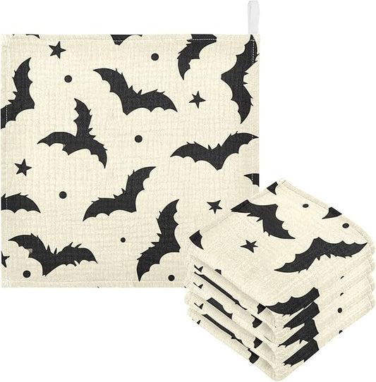Burbuja Flying Bats Baby Washcloths - Muslin Cotton Soft Absorbent Baby Towel for Newborn Baby Sensitive Skin - Baby Essential Item, 12x12 in, 5 Pack