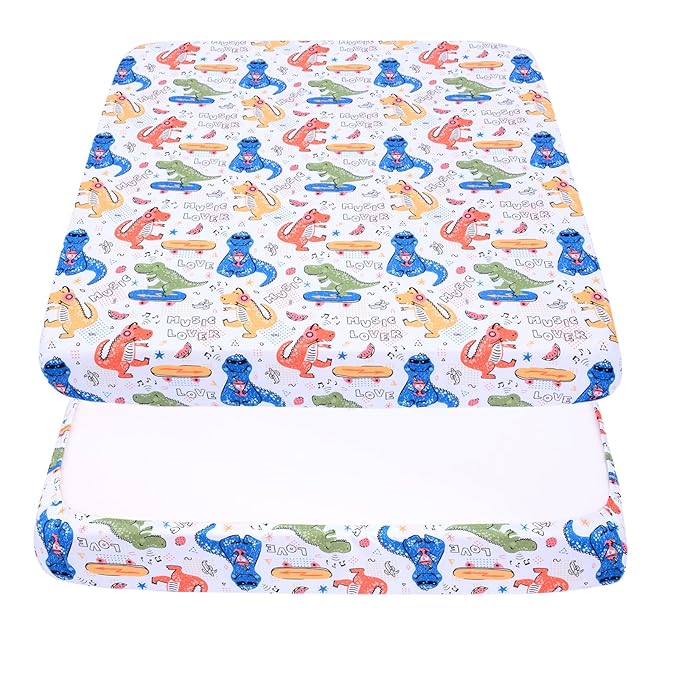 Cloele Square Playard/Playpen Stretch Fitted Sheets Perfect for 36 X 36 Portable Playard Mattresses - Square Pack and Play Crib Sheets - Ultra Soft Music Dinosaur Fitted Playpen Sheet for Baby