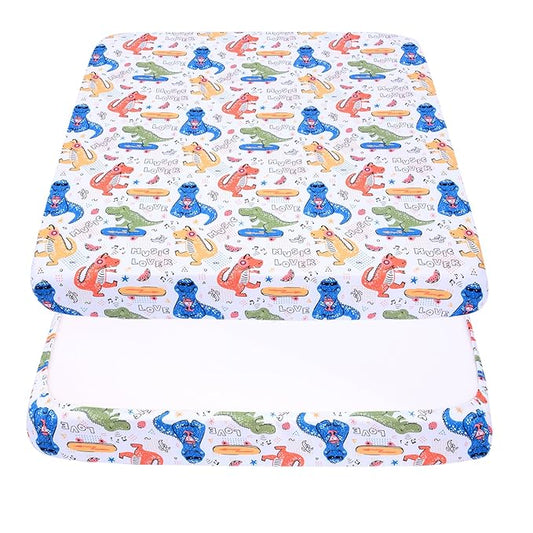 Cloele Square Playard/Playpen Stretch Fitted Sheets Perfect for 36 X 36 Portable Playard Mattresses - Square Pack and Play Crib Sheets - Ultra Soft Music Dinosaur Fitted Playpen Sheet for Baby