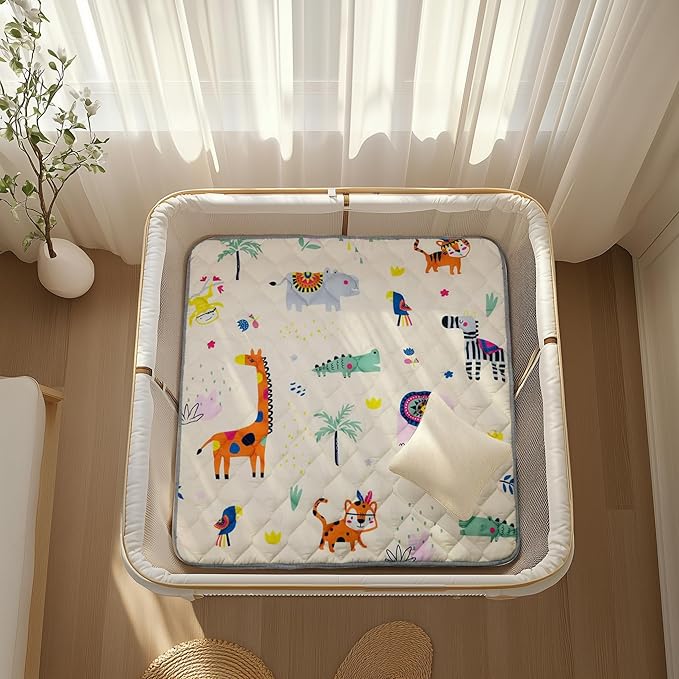 Sinhaklóho 50" x50" Foldable Thicker Foam Baby Play Mat for Playpens & Floors - Soft, Non-Slip & Odor-Free Crawling Mat for Infants & Toddlers, Machine Washable, Safari Adventure Design