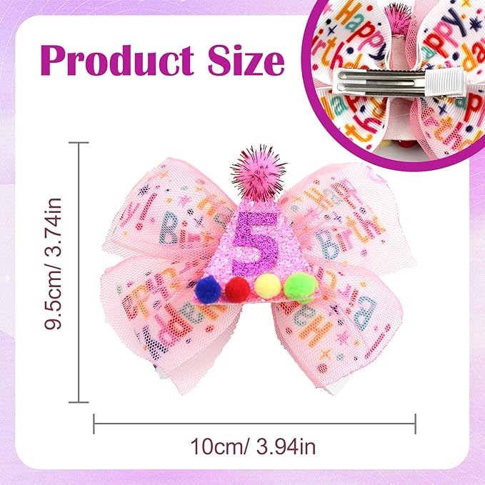 5th Birthday Hair Bow for Girls, Hot Pink Hair Clip Hair Accessories for Girls 1 2 3 4 5 6 Years Birthday Party Supplies Decorations