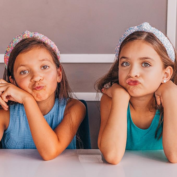 FROG SAC Knotted Headbands for Girls - Rainbow Sequin Knot Head Bands for Kids, Sparkly Toddler Headband, Sparkle Beaded Hair Band Accessories, Easter Basket Fillers Stocking Stuffers