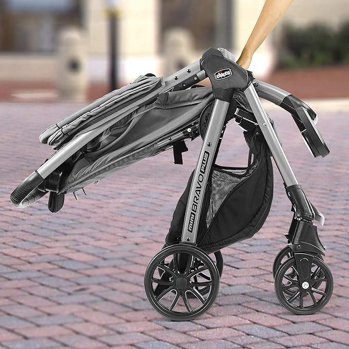 Chicco Mini Bravo Plus Travel System, Mini Bravo Plus Stroller with KeyFit 30 Infant Car Seat and Base, Slate/Grey