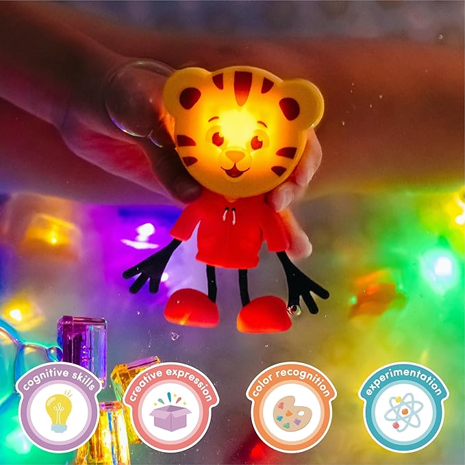 Glo Pals x Daniel Tiger's Neighborhood Water-Activated Bath Toy with 6 Reusable Light-Up Cubes for Sensory Play (Cubes with Character)