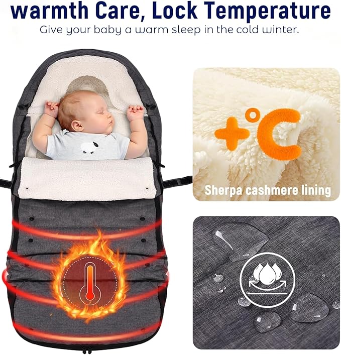 Baby Stroller Footmuff Winter - Universal, Expandable, Warm Infant/Toddler Cover, Cold-Weather Buggy Warmer, Stroller Bunting/Sleeping Bag, Waterproof Winter Cover, Stroller Accessories