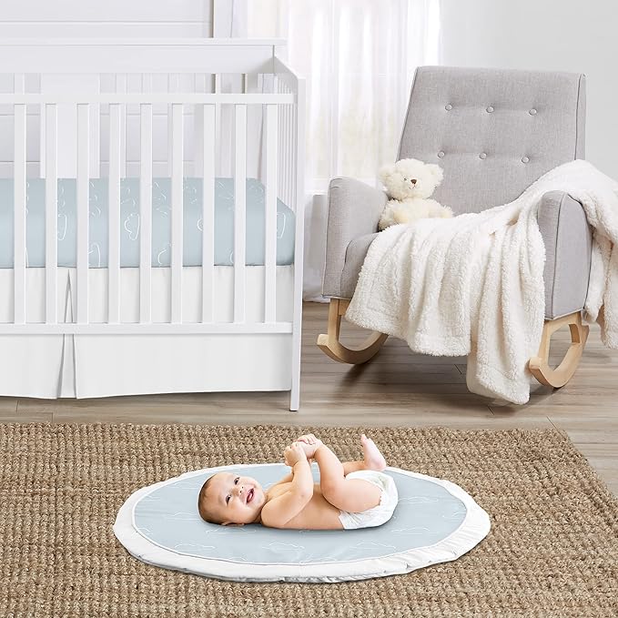 Sweet Jojo Designs Blue Clouds Boy Baby Playmat Tummy Time Infant Play Mat - Slate and White Cloud Sky for Vintage Airplane Aviator Aviation Collection