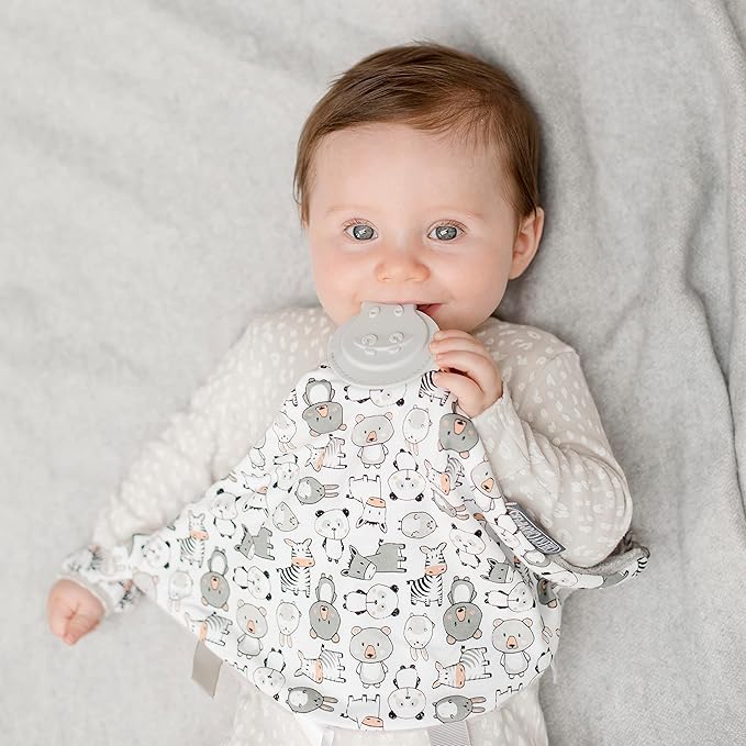 Cheeky Chompers Comfortchew | Baby Lovey with Silicone Teether & Sensory Tags | Soft Fleece Material, Attachable Loop, Machine Washable | (Panda Pals)