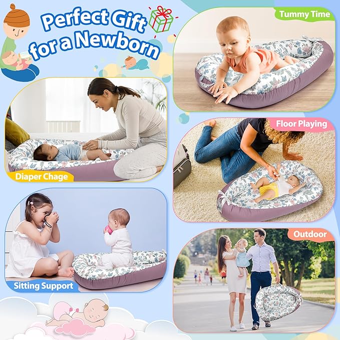BUTOA Baby Lounger - Breathable & Soft Baby Nest, Portable and Lightweight Tummy Time Lounger for Home and Travel, Ideal Newborn Babies Essentials Baby Shower Gifts