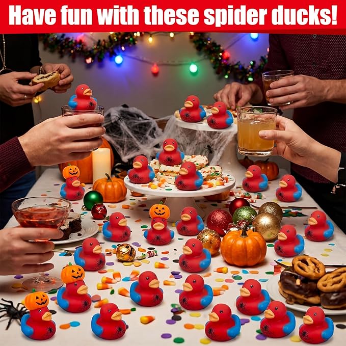 Capoda 100 Pieces Spider Ducks in Bulk, 1.2 Inch Mini Spider Web Rubber Ducks Tiny Ducking Duckies Fidgets for Kids Birthday Party Favors Bath Toys Goodies Bags Stuffers