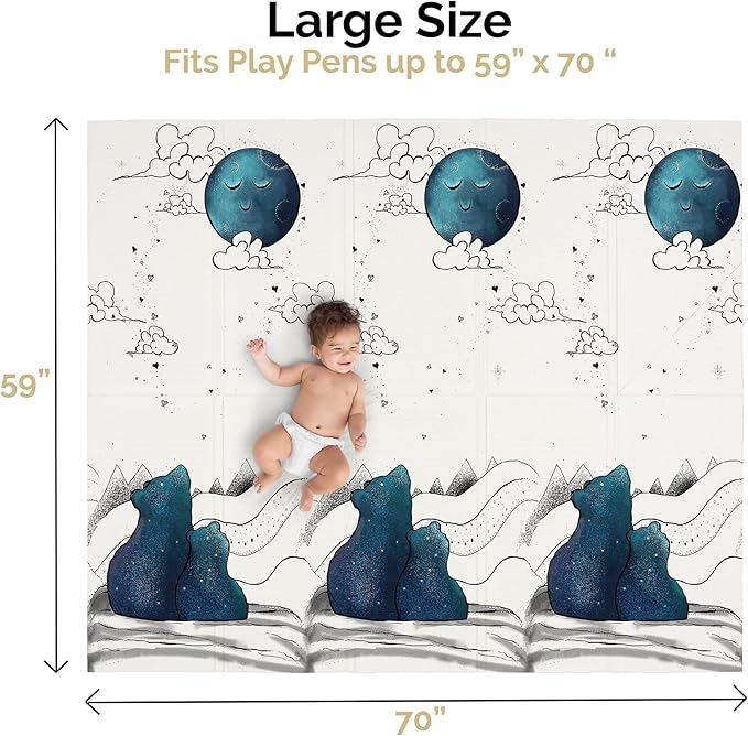 JumpOff Jo Foldable Foam Play Mat – Large Waterproof Baby & Toddler Activity Floor Mat, Double-Sided 70 x 59 Inch Play Surface