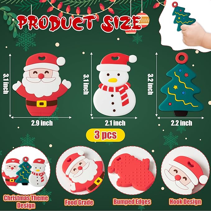 3Pcs Christmas Silicone Teething Toys for Babies - First Christmas Soothe Chew Teether for Infants, Soft Snowman Design for Toddlers - Birthday Gifts for Baby Boys and Girls