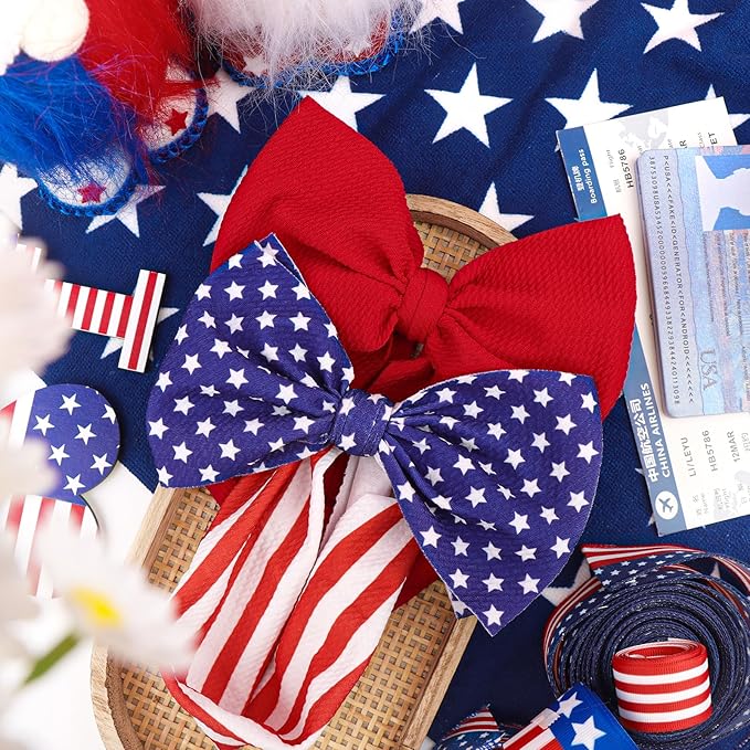 4th of July Baby Hair Bows Girls Headband 6-12 Months Patriotic Hair Accessories Infant Baby Headbands with Bows Red Blue Large Bow Star