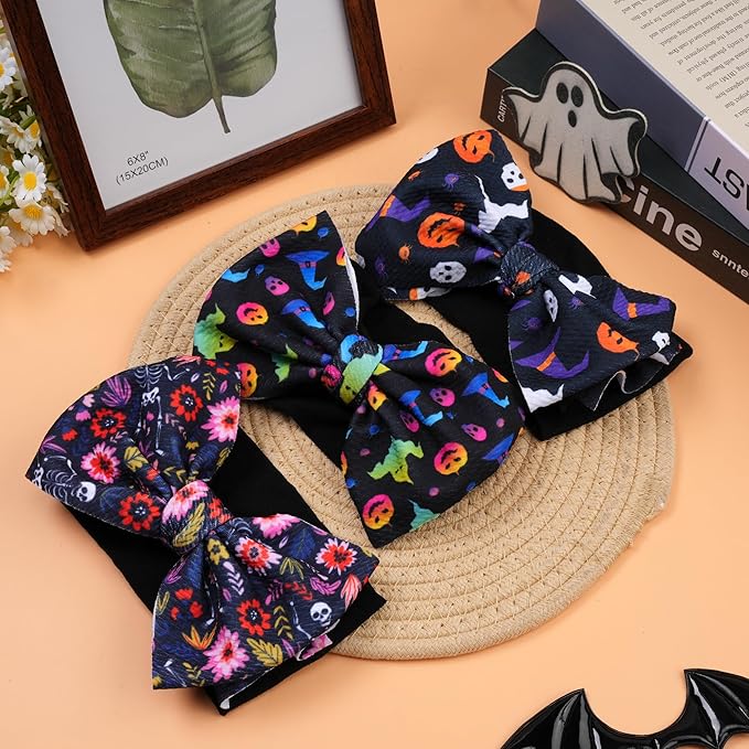 Halloween Baby Headbands 3 Pcs Nylon Headbands with Bows for Baby Girl for Newborns, Infants, Toddlers Halloween Outfit