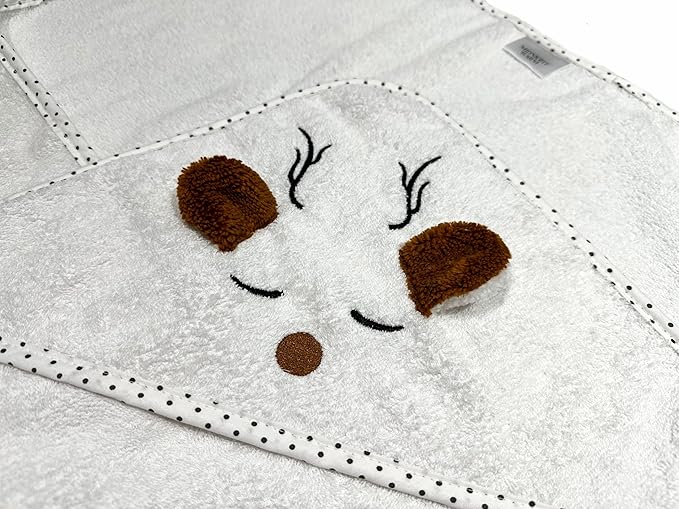 Organic Baby Hooded Bath Towel 30x30 Inch – 100% Organic Cotton, 380 GSM Soft & Absorbent Newborn Towel with Embroidered Hood, (Deer)