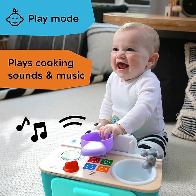 Baby Einstein + Hape Magic Touch Kitchen Play Toy Cooking Stove Set with Real Sounds and Music, Fine Motor Skill Development, Ages 1, 2, 3, 4+