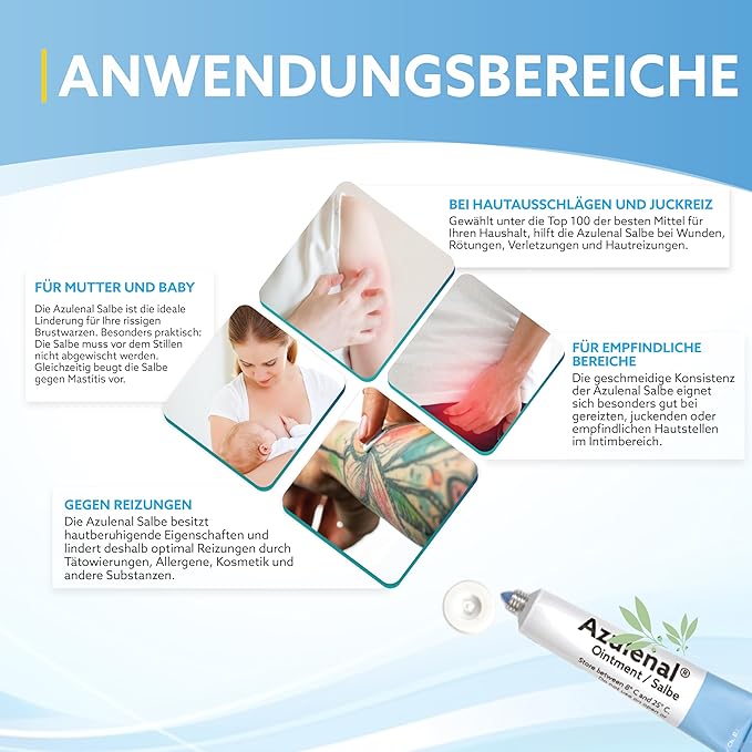 Azulenal Ointment with Guaiazulene | Wound and Healing Ointment for Diaper Rashes, Itches, Cuts, Burns, & Sore Nipples | Suitable for Use for Babies and Nursing Mothers | Made in Europe