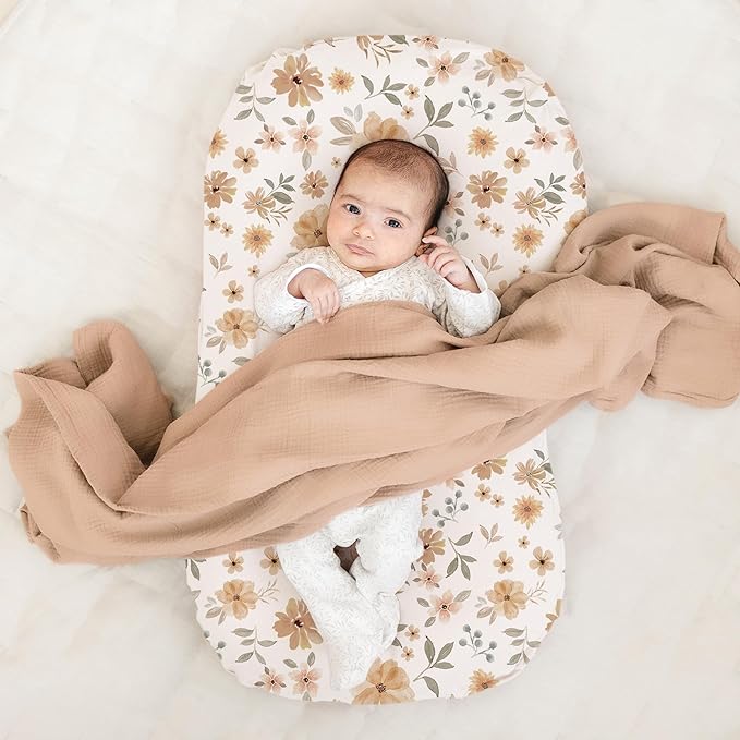 Konssy 2 Pack Baby Lounger Cover, Stretchy and Soft Newborn Lounger Cover, Infant Slipcover for Boys & Girls, Covers Only (Flourish,Cream)