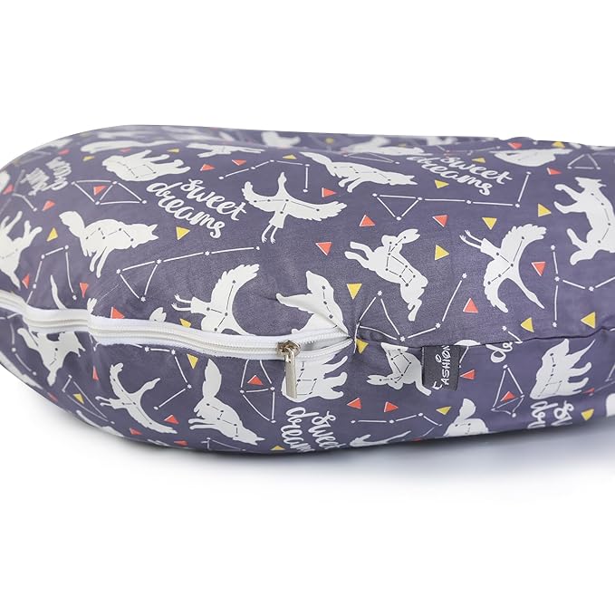 IBraFashion Newborn Lounger Cover - 100% Cotton for Boppy Original Lounger - Hypoallergenic & Machine Washable Replacement Cover Neutral Zodiac Astronomy Pattern(Grey, Sweet Dreams)