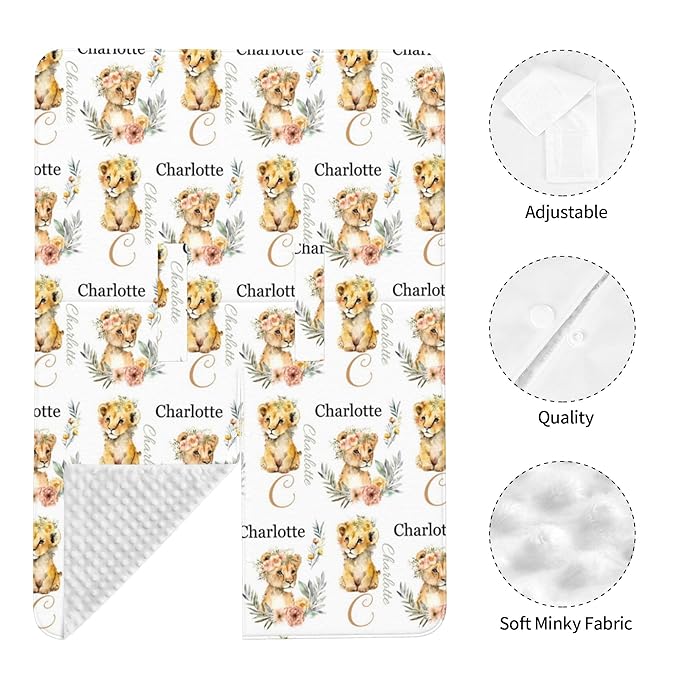 Personalized Winter Carseat Cover for Baby Custom Name Car Seat Canopy for Newborn Baby Boys Girls 2 in 1 Mom Nursing Breastfeeding Covers Lion Minky Baby Carrier Stroller Covers