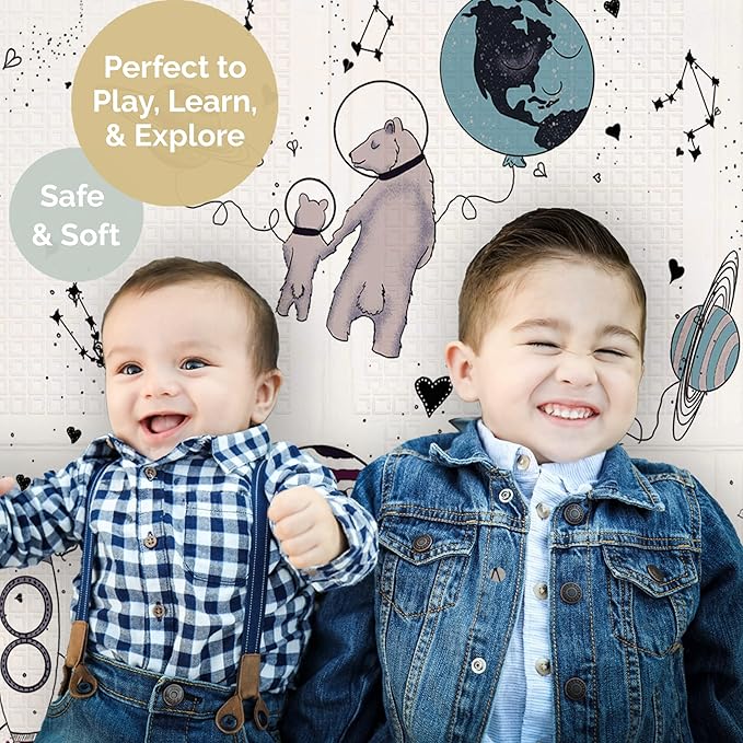 JumpOff Jo Foldable Foam Play Mat – Large Waterproof Baby & Toddler Activity Floor Mat, Double-Sided 70 x 59 Inch Play Surface