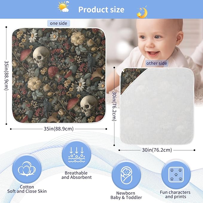 Watercolor Mushrooms Hooded Baby Towel Vintage Herbs Baby Bath Towel Unisex Soft Organic Cotton Washcloths Toddlers Shower Gifts for Boys Girls Newborn 30 x 30 in