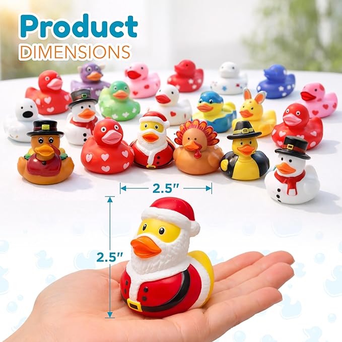 4E's Novelty Rubber Ducks for All Holidays, Bulk Pack of 42 - Includes 6 of Each Holiday, St Patricks Day Duckies, Easter, July 4 Ducks, Bath Toys for Kids, Gift for Jeep Owners, Jeep Ducking